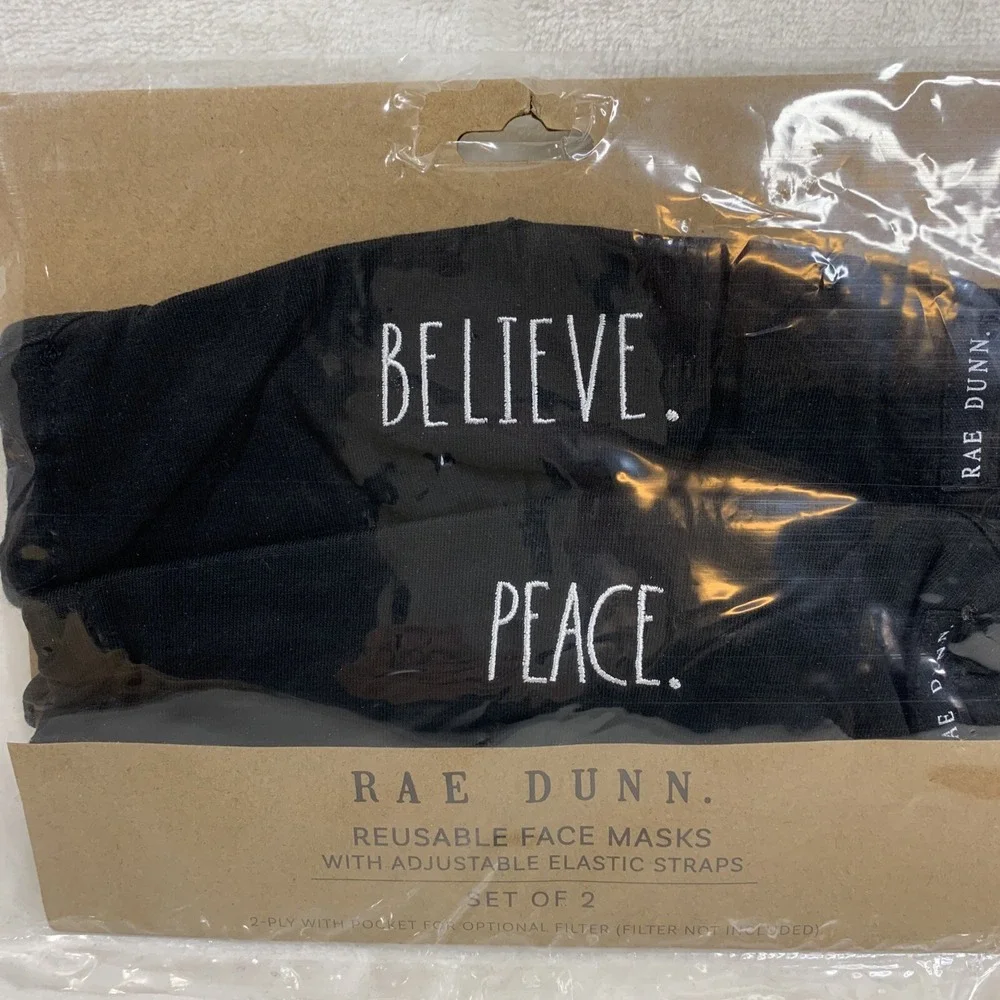 Rae Dunn Face Masks Black SET OF‎ 2 Cotton Reusable NEW 